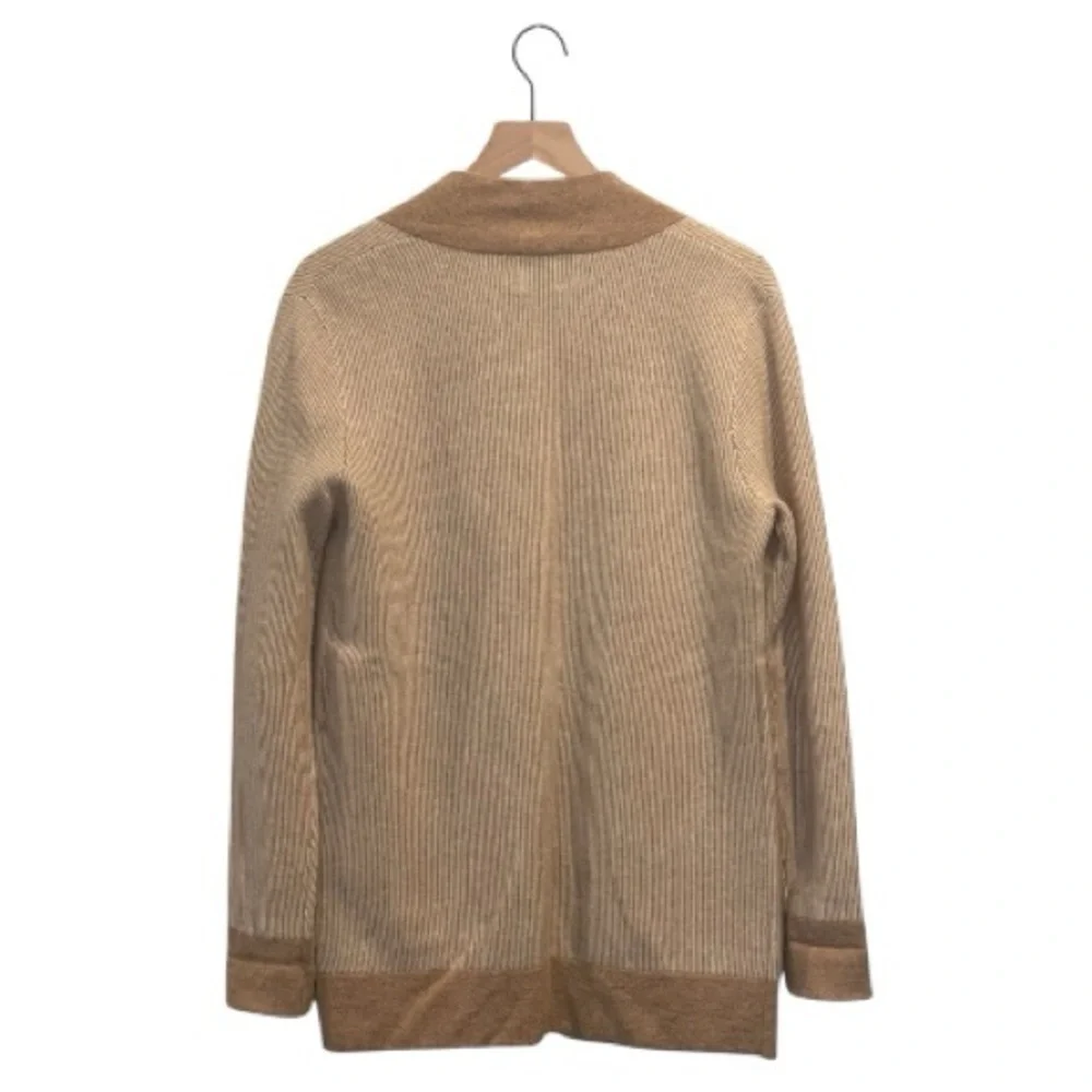 MADELEINE THOMPSON Calla 100% Cashmere Two-Tone, Tan, Long Open Cardigan, Large